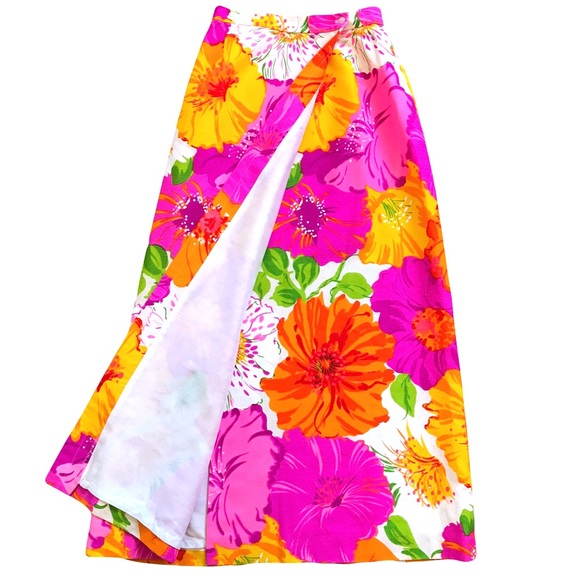 RARE Vintage 60-70’s Women’s Boho Mod Bright Floral Maxi Wrap Skirt Sz S/XS  EUC - Picture 5 of 16